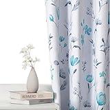 CHICNOOK Teal Floral Curtains for Living Room 84 Inch Length, Teal Flower Curtains, Watercolor Curtains with Grommets, 80% Blackout Curtains for Bedroom and Bathroom,Size 52x84 Inch,2 Panels,Teal