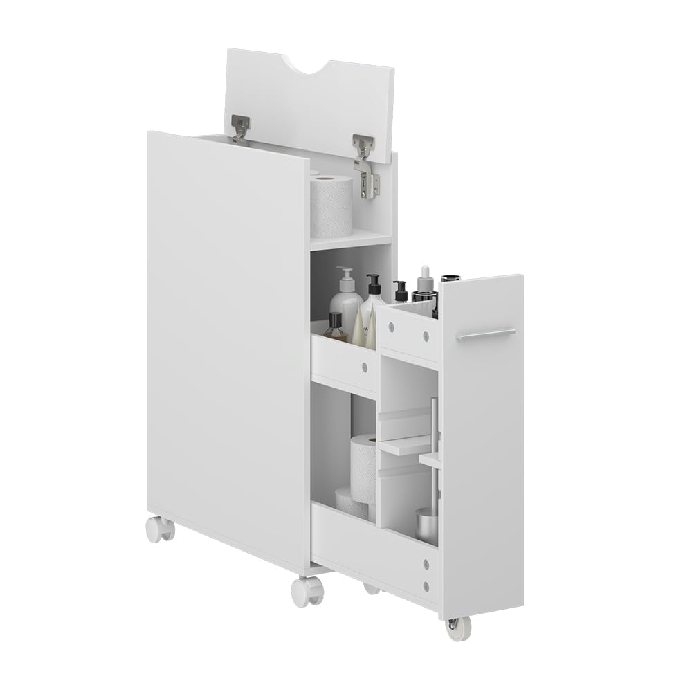 Vicco Armoire de Toilette Niva, Blanc, 18x71.3cm | avec compartiment extensible, pour un rangement peu encombrant au-dessus des toilettes