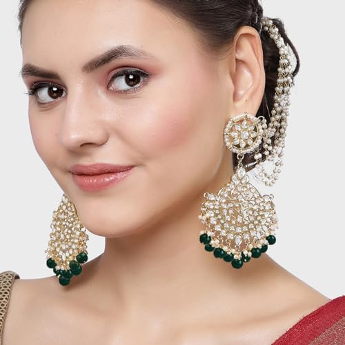Image of Karatcart Gold Plated Pearl Beaded Kundan Kaanchain Earrings for Women