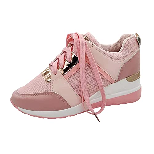 Genérico Zapatillas de Mujer En Zapatillas Mujer Negro Wedge Women Breathable Casual Up Walking Shoes Ladys Lace Mesh Women's Casual Shoes Casual up Walking Zapatillas Correr Mujer (Pink, 42)