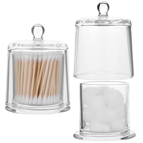 Rejomiik Qtip Holder Thick Glass Apothecary Jars With Lid For Bathroom Accessories Vanity Organizers And Makeup Storage For Cotton Ball, Swabs, Candy, Jewelry, Bathroom Decor, 2 Pack Clear #TOP5
