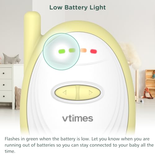 VTimes Audio Baby Monitor with 2.4GHz Wireless Digital, Long Range up to 1000 ft, Visual Sound Level Indicator, High Sensitivity Microphone, One-Way Audio Talk, USB Connection, VOX