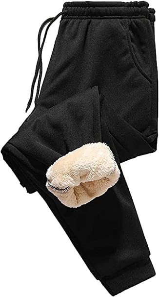 Męskie Ciepłe Joggery Z Podszewką Sherpa, Męskie Ciepłe Zimowe Joggery Z Podszewką Z Polaru, Męskie Spodnie Sportowe (Color : Schwarz, Size : L)