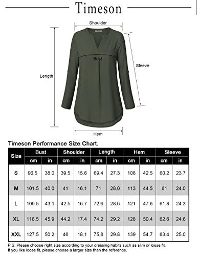 Timeson Blouses For Women,Womens Business Attire Dress Shirts 3/4 Sleeve Chiffon Tunics Tops Spring Fall 2022 Ladies V Neck Office Work Blouse Tops Casual Armygreen Small #TOP5