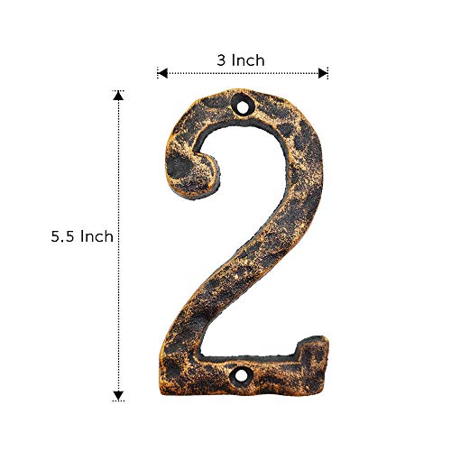 5.5 Inch House Numbers, Cast Iron Home Address Number, Featuring Solid/Heavy Duty & Sturdy, Uneven Bronze-colored,Number 2