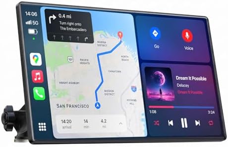 LAMTTO 9 Zoll CarPlay Display Wireless Carplay Android Auto Tragbares Autoradio mit 2.5K Front Dashcam&rückfahrkamera,64GB TF-Karte Auto-Elektronik mit Siri/G00gle Navigation Mirro