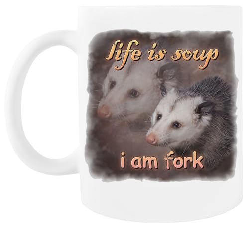 MAGITONE Life Is Soup I Am Fork Possum Taza De Café Blanca Taza De Té De Cerámica