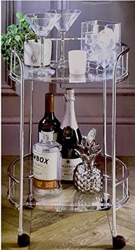 E2B® KB Inspired Silver Drinks Trolley Glass Shelves Serving Bar Cart With Wheels Perfect for Home, Living Room, Serving Drinks - Silver