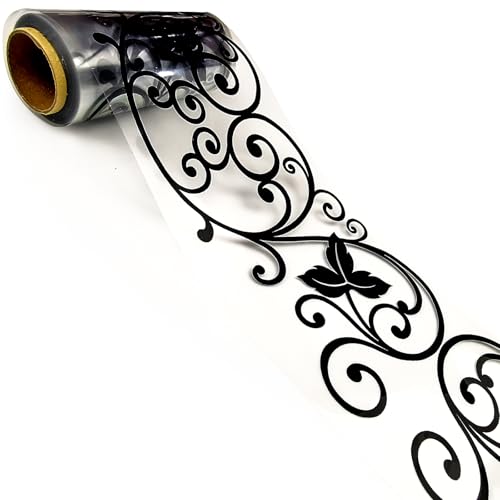 YIFU LIFE Transparent Floral Lace Peel and Stick Wallpaper Border, Black Leaves Self Adhesive Wall Border Vinyl Mirror Glass Window Tile Shop Display Stickers Decals Removable Waterproof 3.93