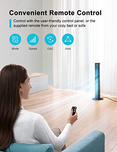 Tower Fan, Homech Whole Room Wind Curve Auto Oscillating Tower Fan with Remote, Quiet Cooling, 3 Modes, 3 Speeds, up to 12H Timer, LED Display with Auto Screen Off, Floor Bladeless Fan for Bedroom, Study or Office Use - Thumbnail 3