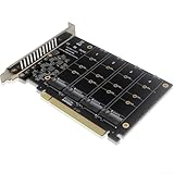 Rackumic M.2 NVMe SSD auf PCIE X16 Adapter Controller Erweiterungskarte 4 Anschlüsse Unterstützt PCI-E 3.0 und 4.0 Protokolle mit LED-Anzeigen für Business Server Storage Array Erweiterung