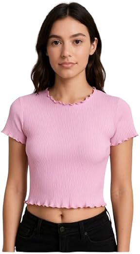 LIBA CREATIONS Solid Round Neck Stuff Sleeves Polka Dot Crop Tops for Women