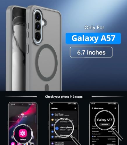Image of Elzzi Magnetic Guard Case for Samsung Galaxy A57 5G [MagSafe Compatible] Translucent Matte Hard PC + TPU Hybrid Slim Shockproof Anti-Scratch Protective Cover, Grey