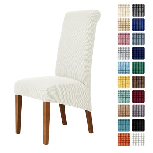 Odot Chair Covers Set of 2/4/6, Elastic Dining Chairs Seat Covers Solid Colours Jacquard Dining Chair Covers, Washable High Back Stretch Chair Cover for Restaurant (White,Set of 2)