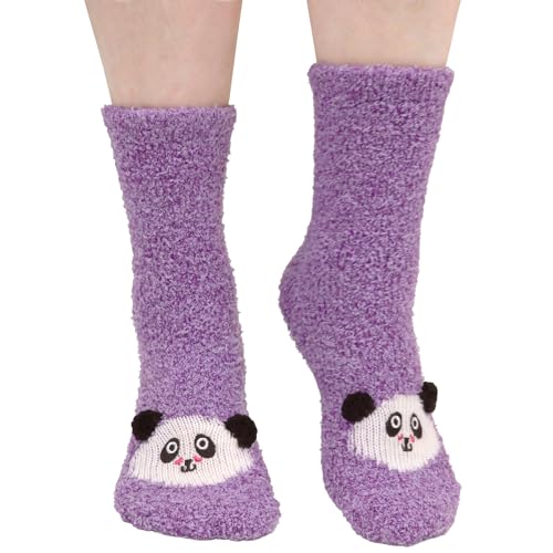 BambooMN Super Soft Warm Cute Women's Animal Non-Slip Fuzzy Fluffy Crew Winter Home Socks