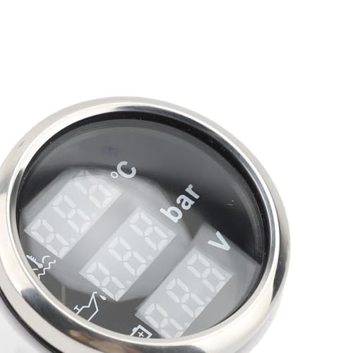 Cheotime Digital Gauge, 52 mm 3 in 1 Bootsanzeige mit Wassertemperatur, Öldruck und Voltmeter, IP67 Dreifachmeter für Autos, Lastwagen, Wohnmobile und Motorräder (Black Dial Silver Cover)