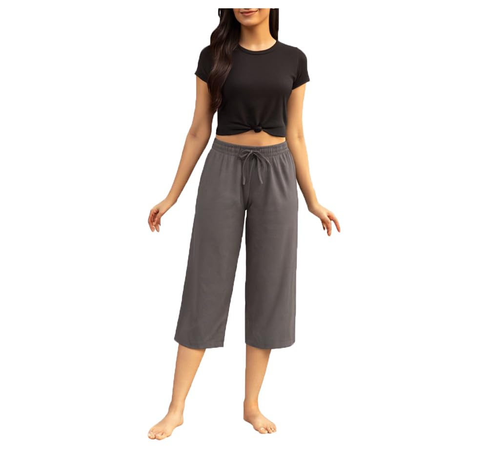 Women's Cotton Plain Calf Length Loosefit Capri For Girls-picture-12