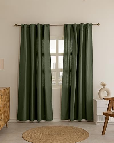 Image of THE LINEN COMPANY Cotton Curtains 7 Feet Long for Door, Solid Duck Canvas Curtains for Living Room, 7ft Set of 2, Olive Green