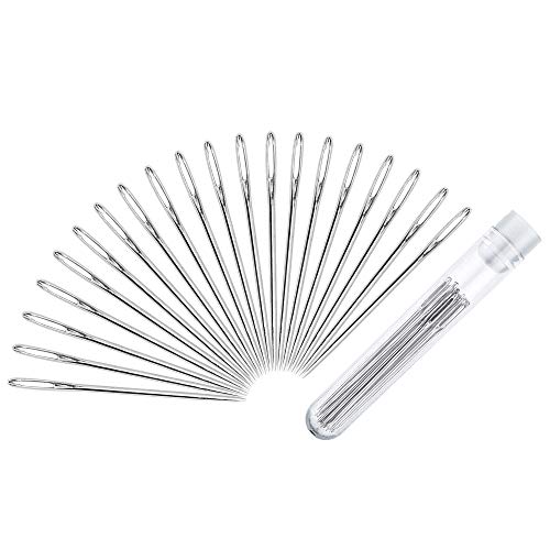 JTDEAL Agujas Romas de Ojo Grande(20 Piezas, 5.2cm), Agujas para Coser a Mano, Vienen en un Botecito Transparente con Cierre en Rosca, Ideales para Costura de Calzado, Punto de Cruz, Cuadros, Cuero