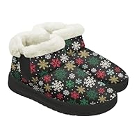 Howilath Christmas Snowflakes Women's Snow Boots Anti-Skid Short Ankle Boots Warm Outdoor Winter Boots with Fur Fleece Lined for Travel Hiking