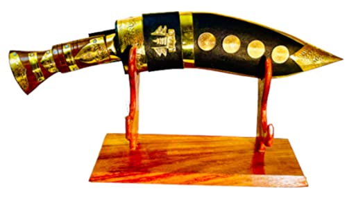 Gorkha Deco Kukri Knife With Solid Wooden Stand Overall 16 IN Kukri Fixed Blade 9 IN Genuine British Gurkha Kukri Khukri For Decorations Purpose, Gift & Collation Of Historic Knife - Handmade In Nepal