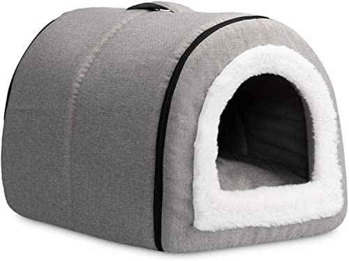 Hollypet Cuccia per Gatti e Cuccioli, Letto in Lino Pieghevole 2-in-1 per Animali Domestici, Calda Cuccia per Gatti e Cani di Piccola Taglia, Grigio
