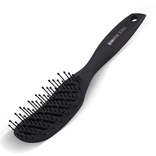 Shunfa wide tooth hair comb/ribs curly hair comb/curved shape comb curved comb/massage comb frosted handle/black and white color optional (Color : Black)