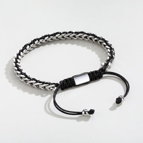 Rope & Chain Braided Link Bracelet for Men : Handmade Trendy Men's Stainless Steel Metal Non Tarnish Waterproof Link Chain Bracelet Stylish Minimal Jewelry Gift for Dad Son Boyfriend, Adjustable4