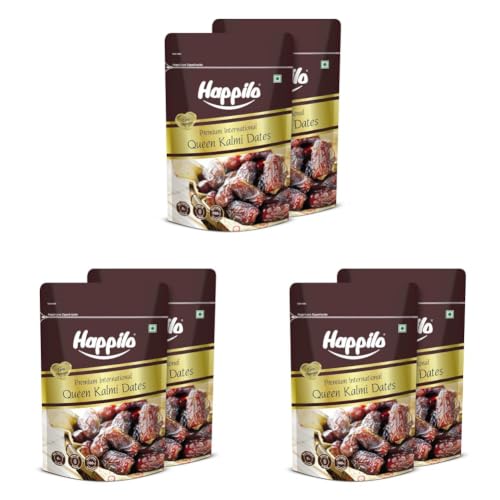 Image of Happilo Premium International Queen Kalmi Dates 200g (Pack of 6) | Khajur, Khajoor | Dry Fruits | Dates in Fresh | Healthy Snacks | Dry Dates | Soft & Sweet | Natural Sweetness | No Preservatives