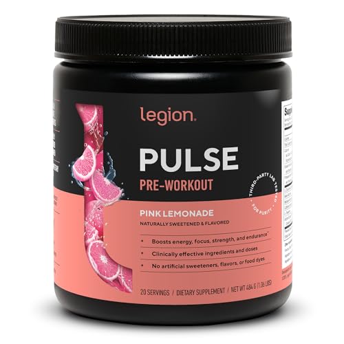 Image of LEGION Pulse Pre Workout - All Natural Nitric Oxide Preworkout Drink to Boost Energy, Creatine Free, Naturally Sweetened, Beta Alanine, Citrulline, Alpha GPC (Pink Lemonade)