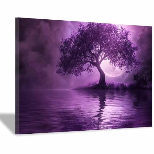 Toile arbre de vie violette décoration murale nature encadrée