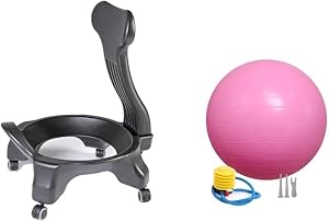 AZIEBAY バランスボールチェア、子供用フィットネスヨガボールチェア、姿勢矯正器具、防爆、滑り止め、エアポンプ付き、オフィス、自宅、トレーニング、ヨガ、屋内使用、体幹筋力トレーニングに適しています。