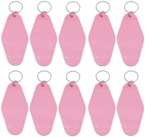Nwsrayu 10pcs Blank Hotel Keychains Bulk Vintage Motel Keychain Vinyl HTV printing Keychains DIY Keychain tags (Pink)