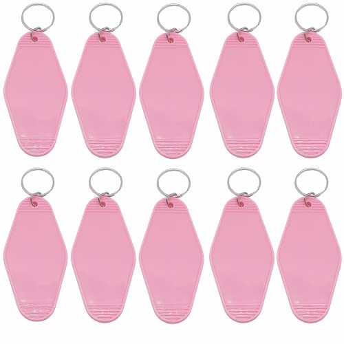 Nwsrayu 10pcs Blank Hotel Keychains Bulk Vintage Motel Keychain Vinyl HTV printing Keychains DIY Keychain tags (Pink)