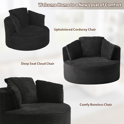 Sillón redondo tapizado en pana negro miniatura 6