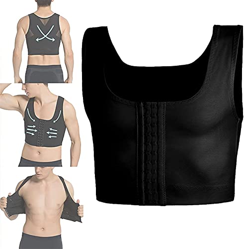 Gynecomastia Compress Reposition Shaper,Gynecomastia Compression Shirts, Mens Chest Slimming Body Vest (Black, L)