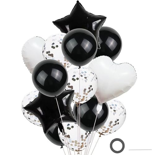 Ovanda Lot de 14 ballons de mariage en forme de cœur argentés - Ballons en aluminium en forme de cœur noir et argenté - Ballons d'anniversaire pour la Saint-Valentin, mariage, fiançailles, fête