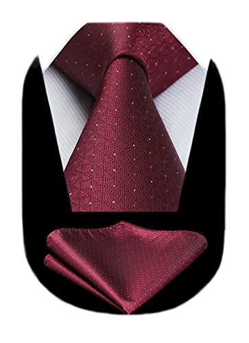 Image of HISDERN Ties for Men Solid Houndstooth Neckties Handkerchief Formal Business Tie & Pocket Square Set Wedding Party