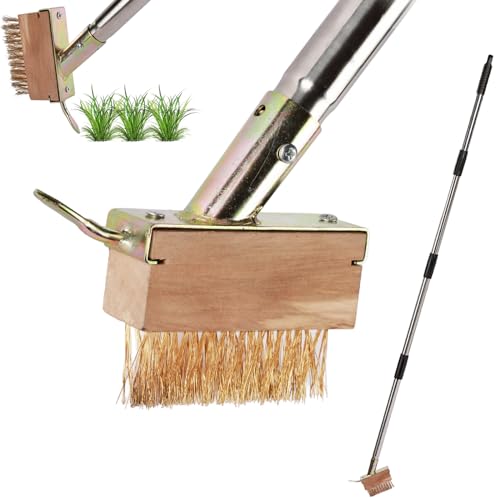 Weed Brush 60' Long Handle, Manual Crevice Weeding Brushes, Crack Weeder, Stainless Steel Moss...