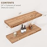 Floating Shelves for Wall Decor, Rustic Solid Elm Wood Floating Shelves Wall Mounted, Wall Shelves with Invisible Bracket for Living Room Bedroom Kitchen, 24 Inch Set of 2, Natural - Image 2