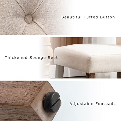 COLAMY Button Tufted Dining Chairs Set of 2, Parsons Upholstered Fabric Dining Room Chairs Kitchen Chairs with Wood Legs and Padded Seat, Beige by COLAMY - Image 7