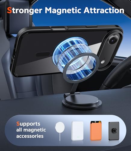 Image of FNTCASE for iPhone Air Case Clear: Magnetic Phone Cases with Screen Protector Drop Proof Compatible with Magsafe Slim Anti Yellowing Rugged Protective Transparent Cell Phone Cover (B-Black)