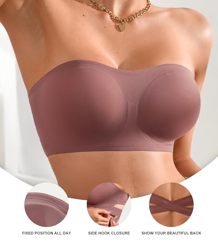 Image of DEANGELMON Strapless Bra for Women Crossover Side Closure Non-Slip Silicone Padded Bandeau Bras Wireless Tube Top Bra