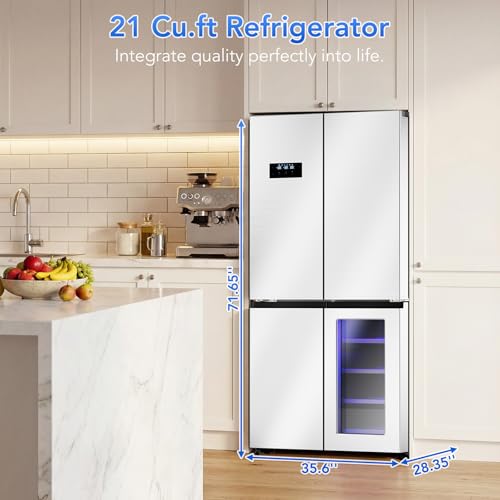 Image of COWSAR 36-Inch and 21 Cu. Ft. Counter Depth French Door Refrigerator with Wine Cabinet and 4 Doors Kitchen Deep Freezer in Stainless-Steel