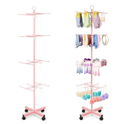 Image of Flenpptly Retail Display Stand Rotating Display Stand 4 Tier Spinning Display Stand for Craft Shows, Jewelry, Keychain, Earring Adjustable Height Retail Display Racks (Pink)