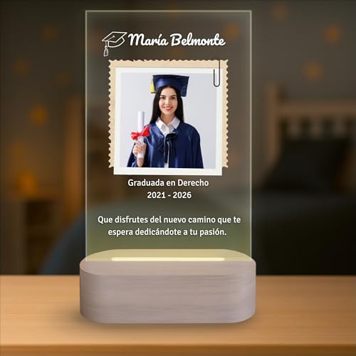 Lámpara Personalizada para Estudiantes con Foto y Mensaje – Regalo Original de Graduación o Selectividad – Luz LED con Placa de Metacrilato – Detalle Emotivo para Fin de Curso (ALUMNOS)
