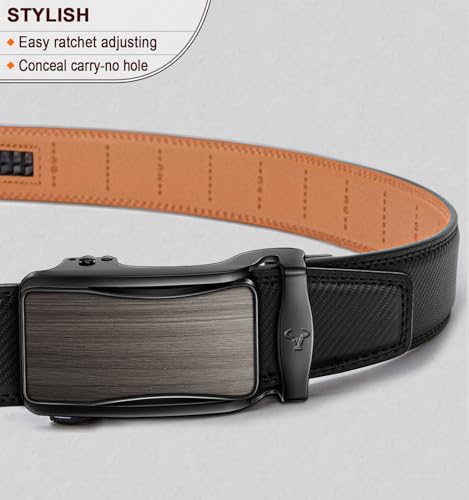 Image of BULLIANT Men Ratchet Leather Belt True-to-size 1 3 /8 inch-Gift Boxed | Smooth Sliding for Micro Fit | Holeless for Dress or Casual