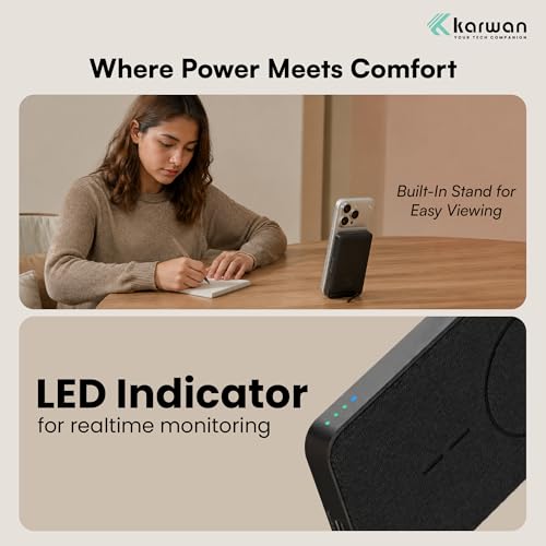 Image of KARWAN Mag-Safe 10000Mah Wireless Power Bank with Stand,20W Wired & 15W Wireless Fast Charging Powerbank with USB-C Port,Compatible with iPhone 17 /16 /15 /14 /13 /12 Series,Android & More Qi Enable Device