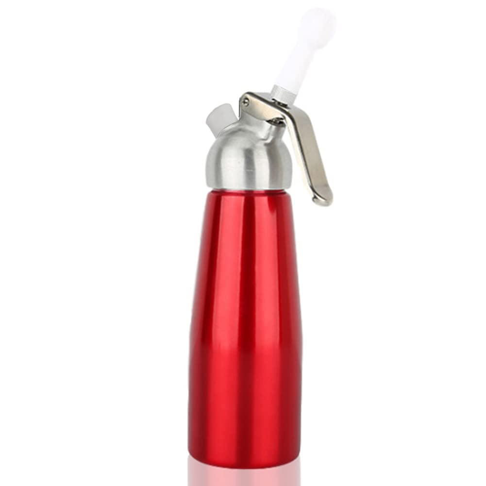 Professional N2O Aluminum Whipped Cream Dispenser with Nozzles and Cleaning Brush (Red, 500ml)