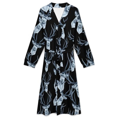 Deer Head Soft Robe Long Sleeve Bathrobes V Neck Sleepwear Spa Robes with Belt Men Woman3